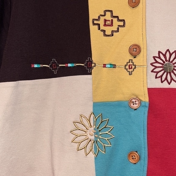 Southwest tribal western boho folk Blair button down patchwork top size XL - Picture 4 of 10